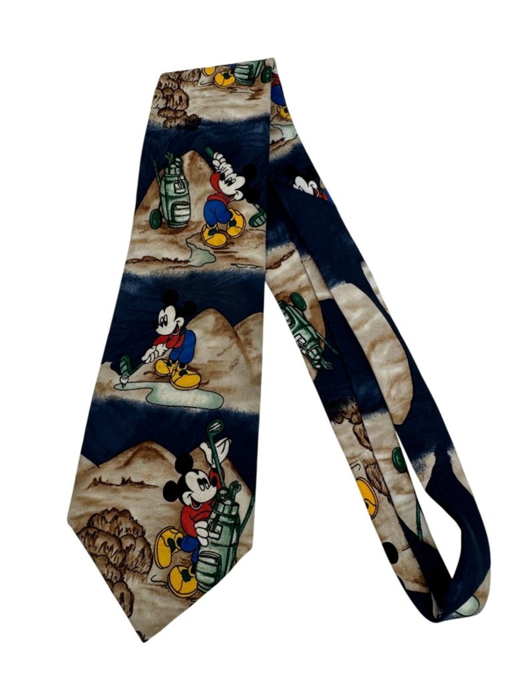 Vintage Disney Mickey Unlimited Disney Golf Themed Woven Tie Navy Blue Classic